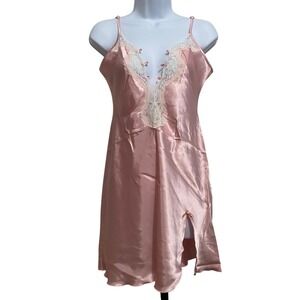 Pink Satin Lace Trim Babydoll Slip Dress S Coquette Fairy Feminine Delicate Y2K